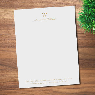 Membrete Monograma moderno en gris oro y letra script