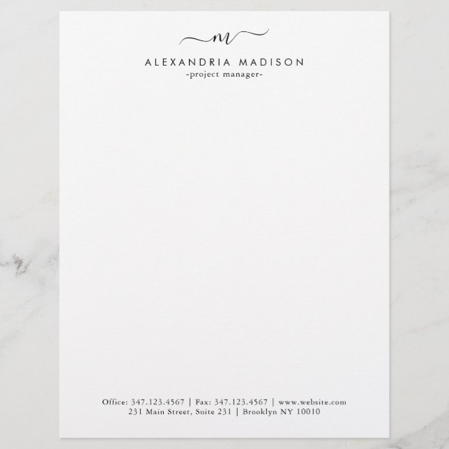 Membrete Monograma moderno profesional creativo simple (Anverso)
