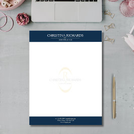 Membrete Monograma Navy Blue Modern Elegant Business