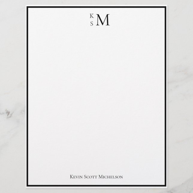 Membrete Monograma Negro Blanco Profesional Elegante  (Anverso)