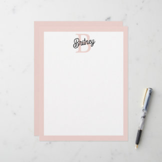 Membrete Monograma personalizado moderno y nombre Pastel ro