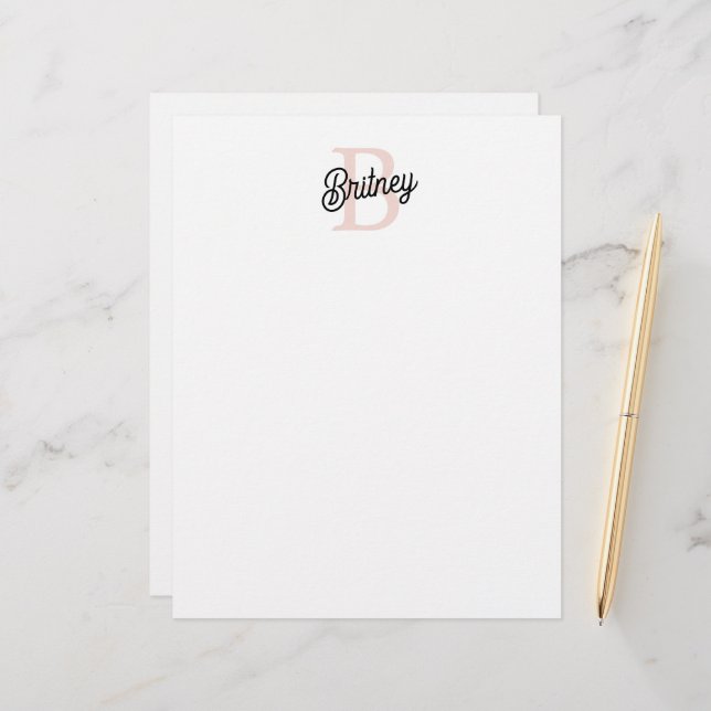 Membrete Monograma personalizado moderno y nombre Pastel ro (Anverso/Reverso In Situ)