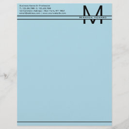 Membrete Monograma simple azul claro Minimalista