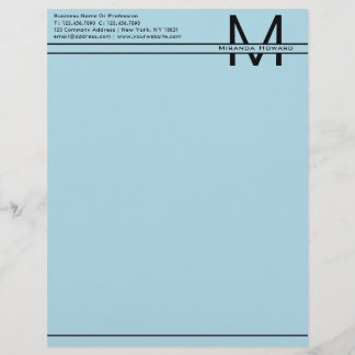 Membrete Monograma simple azul claro Minimalista