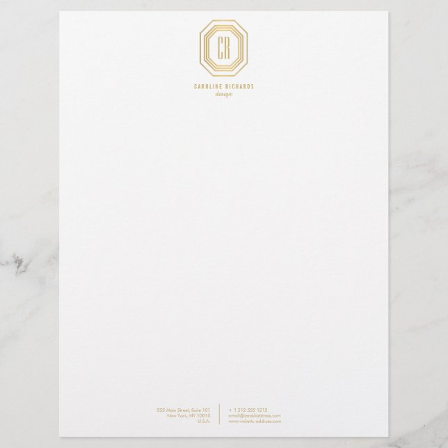 Membrete Monograma vintage Art Deco dorado/blanco (Anverso)
