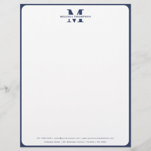 Membrete Monogramado azul de la marina moderna