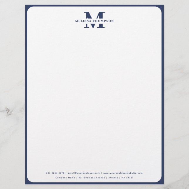 Membrete Monogramado azul de la marina moderna (Anverso)