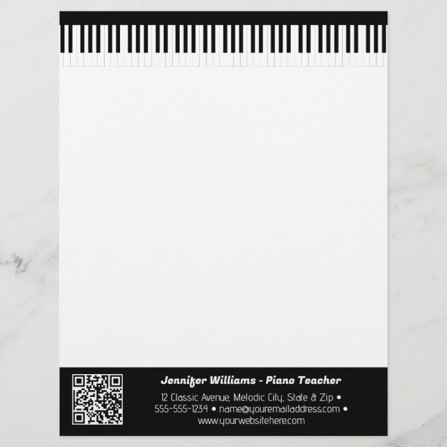 Membrete Músico Teclas de Piano Negocio Código QR (Anverso)