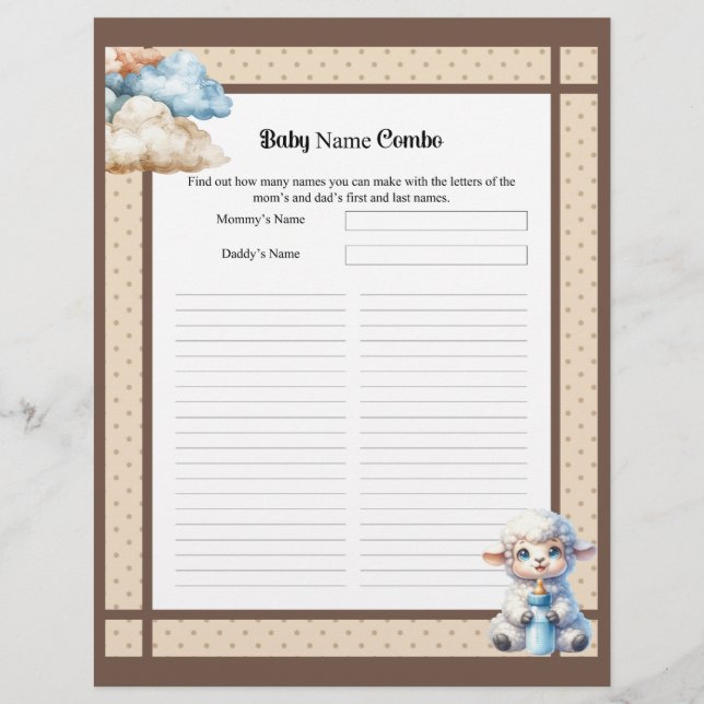 Membrete My Little Lamb_ Baby Name Combo Shower game (Anverso)