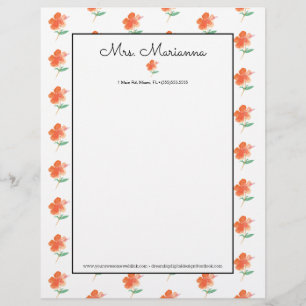 Membrete Naranja de acuarela de mano Hibiscus Summer Script