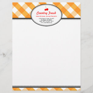 Membrete Naranja gingham rústico personal de cerezo rojo