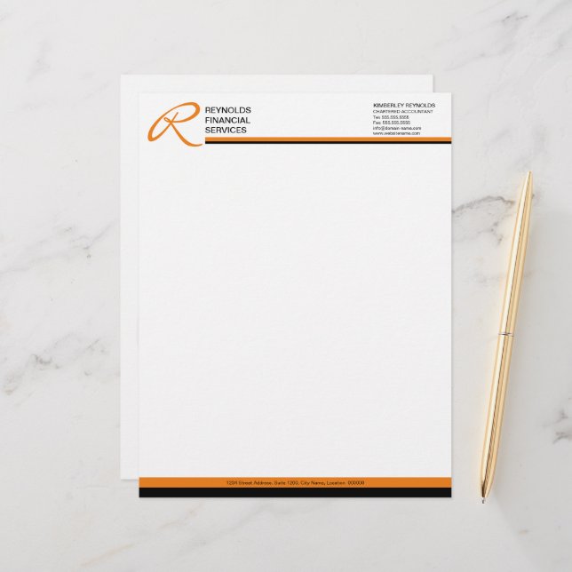 Membrete Naranja profesional de monogramas - Cabletero de n (Anverso/Reverso In Situ)