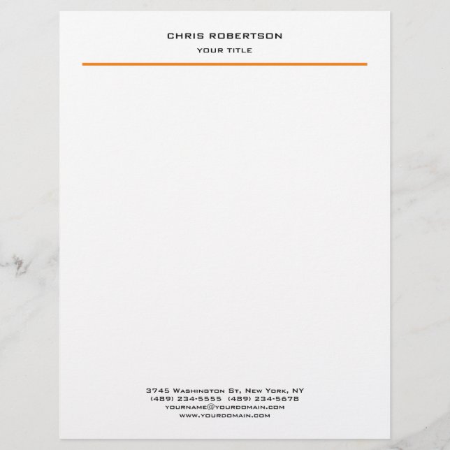 Membrete Naranja profesional moderno minimalista blanco (Anverso)