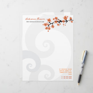 Membrete Naranja Tropical Hibiscus Flower Fusion Swirls