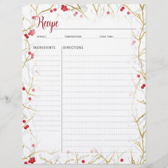 Membrete Navidades Binder de recetas Insertar 8,5" x 11" (Anverso)