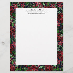 Membrete Navidades Burgundy Poinsettia Flores acuáticas