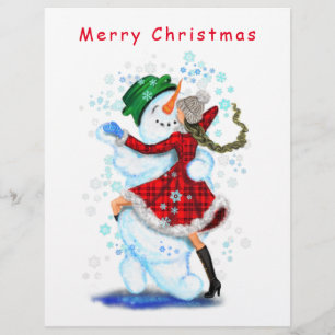 Membrete Navidades Cabeza de Letras Snowman y danza Chica