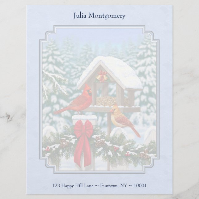 Membrete Navidades de Cardenales Festín Azul (Anverso)