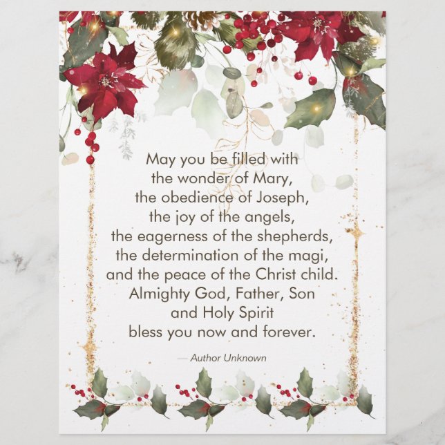 Membrete Navidades de Poinsettia Holly Letras de oración (Anverso)