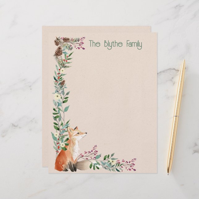 Membrete Navidades Foxy Forest de 8,5" x 11" Stationery (Anverso/Reverso In Situ)