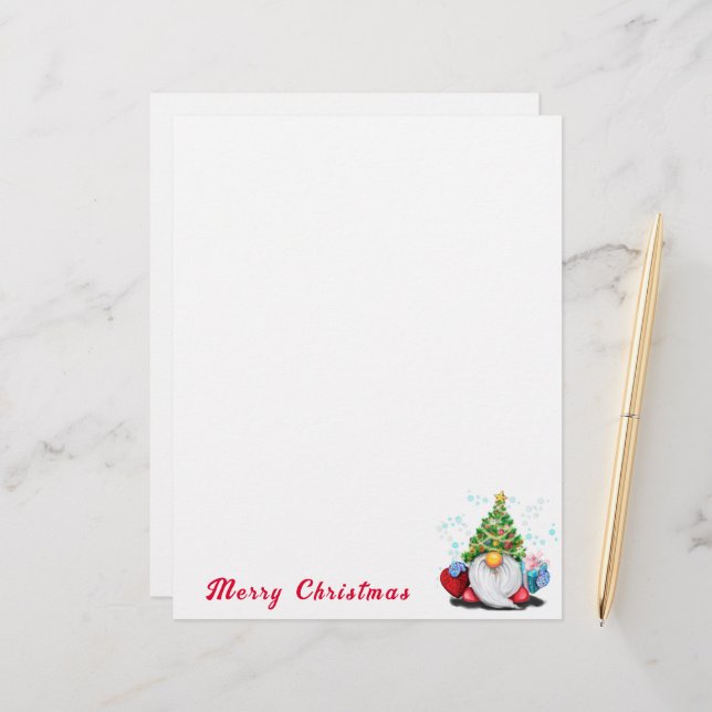 Membrete Navidades Letterhead Cute Gnome con regalo (Anverso/Reverso In Situ)