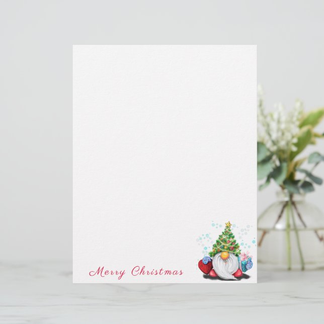 Membrete Navidades Letterhead Cute Gnome con regalo (Anverso de pie)
