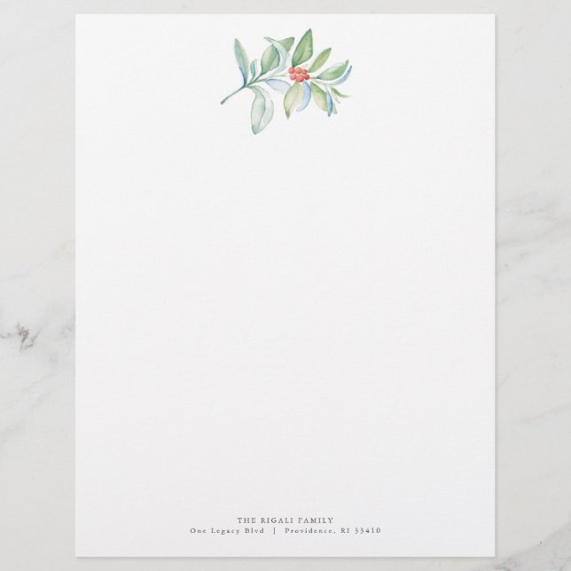 Membrete Navidades Letterhead Festive Watercolor Verde (Anverso)