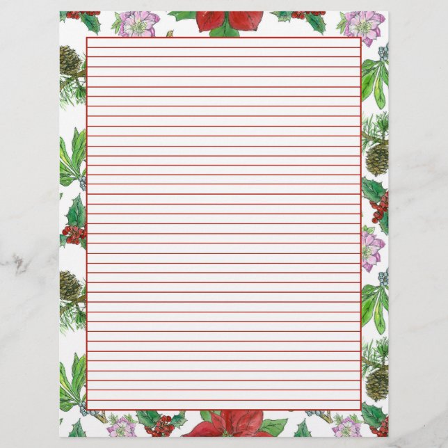 Membrete Navidades Poinsettia Holiday Letters Red Lining (Anverso)