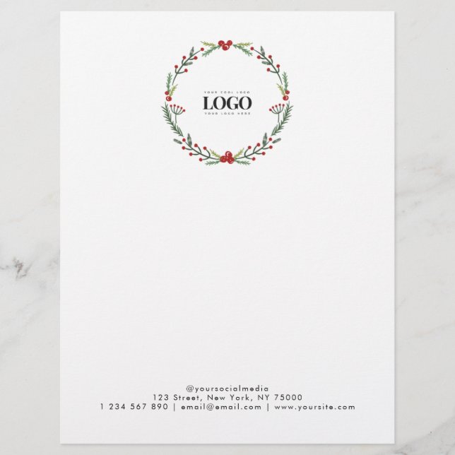 Membrete Navidades Wreath Personalizado logotipo comercial  (Anverso)