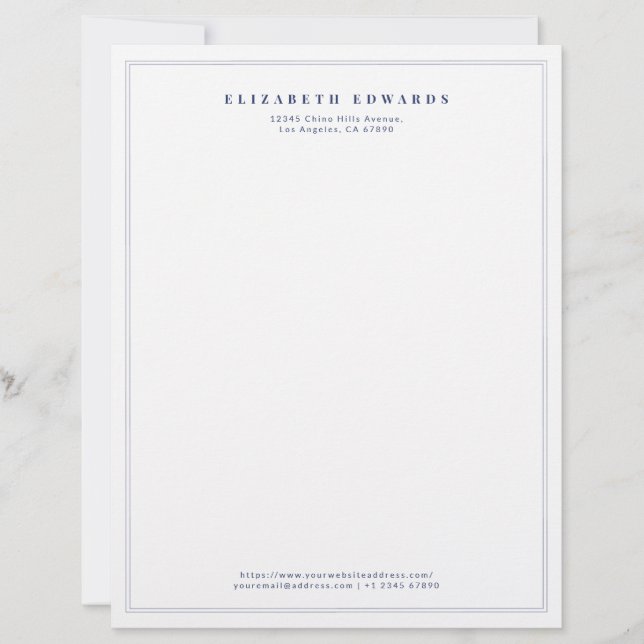 Membrete Navy Blue Double Border Simple Elegant Minimalist (Anverso)