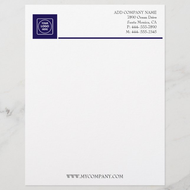 Membrete Navy White Basic Business Office letterhead (Anverso)