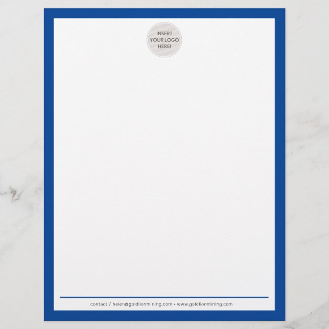 Membrete NEGOCIO LOGO moderno simple frontera azul real (Anverso)