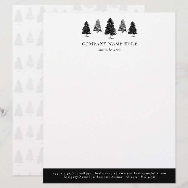 Membrete Negocios Personalizados De Árbol Pino (Anverso / Reverso)