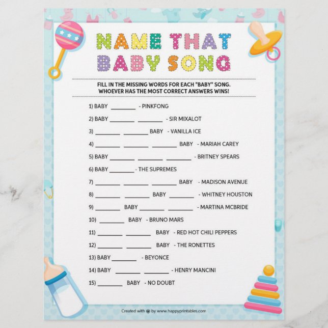 Membrete Nombrar esa canción del bebé [Baby Basics Blue] (Anverso)