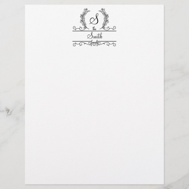 Membrete Nombre de familia monogramada Letras de guión (Anverso)