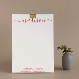 Membrete Nombre de guión simple de escritura rosa y rojo