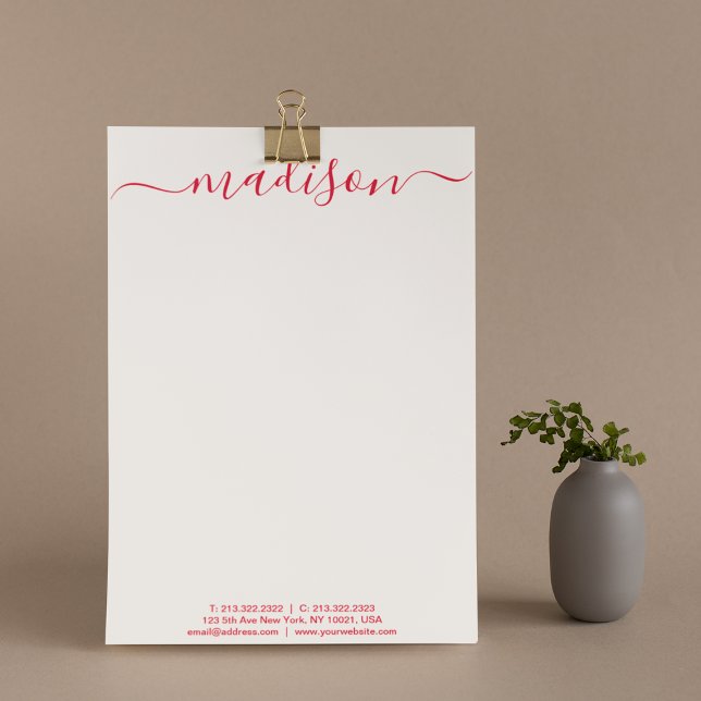 Membrete Nombre de guión simple de escritura rosa y rojo (Subido por el creador)