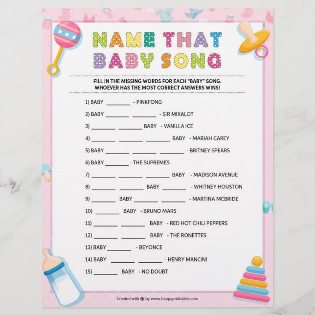 Membrete Nombre esa canción del bebé [Baby Basics Pink] (Anverso)