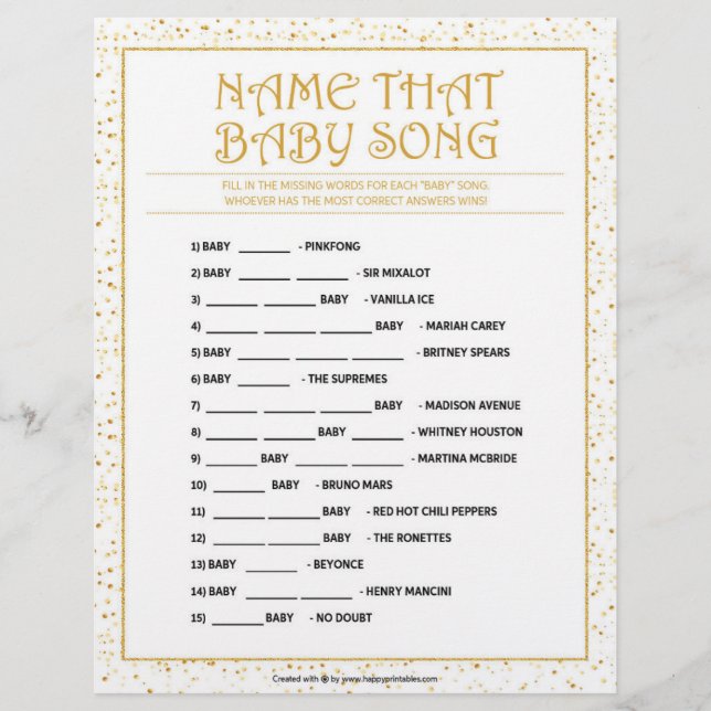 Membrete Nombre esa canción del bebé [Golden Sparkles] (Anverso)