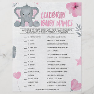 Membrete Nombres de bebés de celebridades [Elefante para be