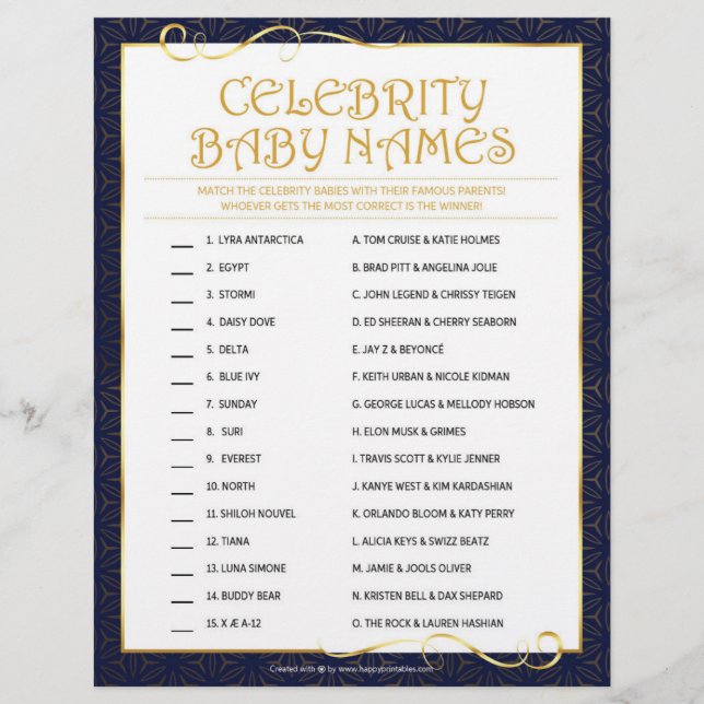 Membrete Nombres de bebés de celebridades [Golden Blue] (Anverso)
