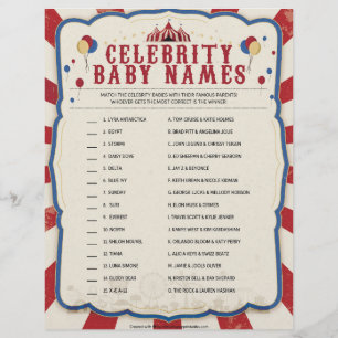 Membrete Nombres de bebés de celebridades [Tema del circo]