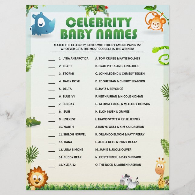 Membrete Nombres de bebés famosos [Tema animal] (Anverso)