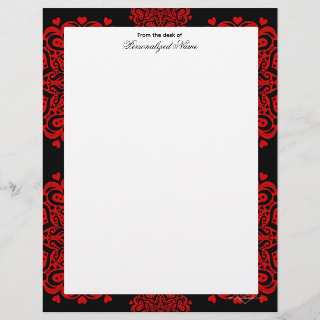 Membrete Notas de amor intrincadas - Negro sin línea (Anverso)