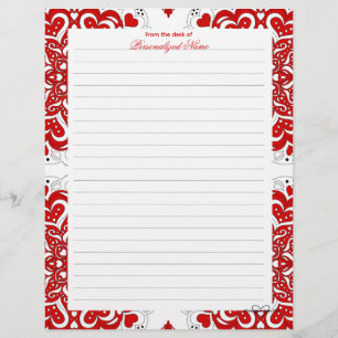 Membrete Notas de amor intrincadas - Red Lined