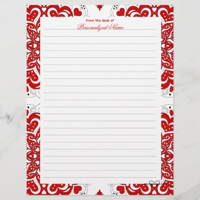 Membrete Notas de amor intrincadas - Red Lined (Anverso)