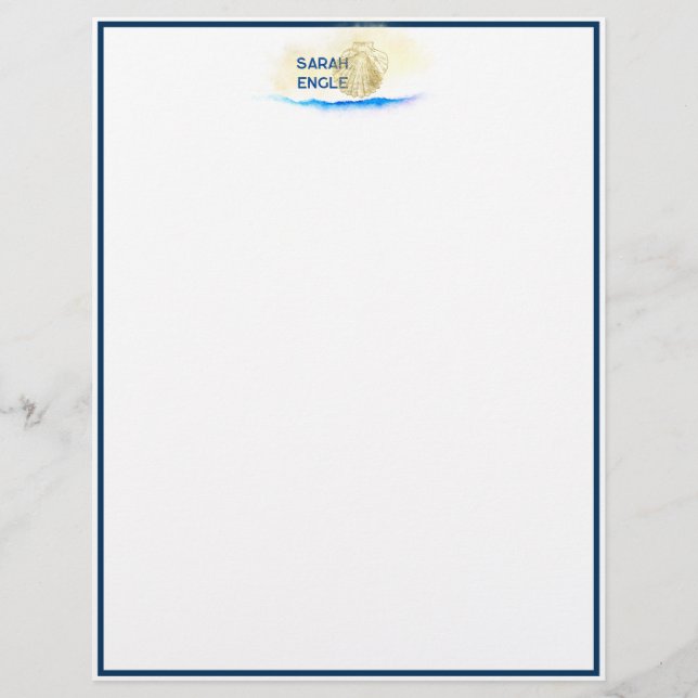 Membrete Nueva Inglaterra Watercolor Seashore Shell (Anverso)