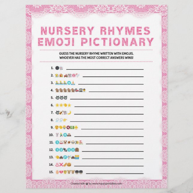 Membrete Nursery Rhymes Emoji Pictionary [Lujo Rosa] (Anverso)