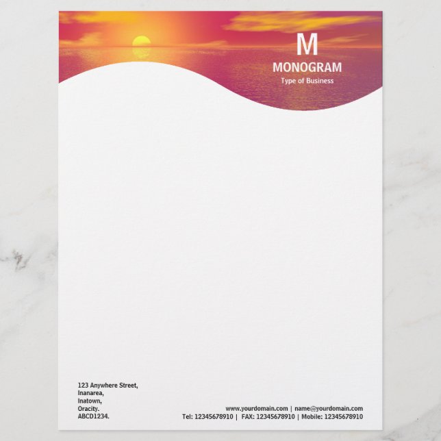 Membrete Ola de monograma - Amanecer de atardecer (Anverso)