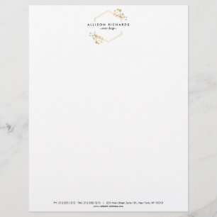 Membrete Ornate Gold Vine and Leaf Emblem Letterhead